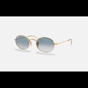 Ray-Ban Oval Flat Sunglasses in Gold Frame with Light Blue Gradient Lenses